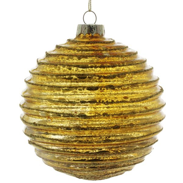 Χριστουγεννιάτικη Γυάλινη Χρυσή Μπάλα, Ανάγλυφη με Οριζόντιες Ρίγες (10cm)